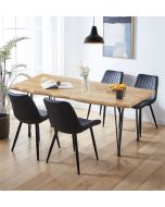 Cullompton Large Dining Table Live Edge Effect Top (1.6m) with 4 Black Bonded Leather Chairs