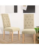 Buttoned Cream Fabric Dining Chair (KD, Pair)