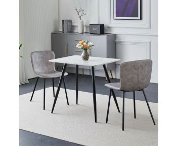 Cullompton Small Rectangular Dining Table 80cm with 2 Taupe Leather Effect Chairs