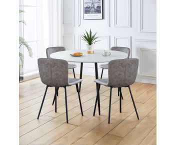 Cullompton Large Round White Marble Effect Dining Table 120cm with 4 Taupe Leather Effect Chairs