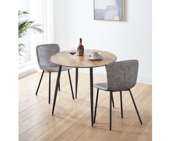 Cullompton Round Dining Table 90cm with 2 Taupe Faux Leather Chairs