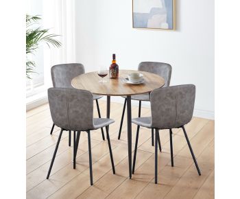 Cullompton Round Dining Table 90cm with 4 Taupe Faux Leather Chairs