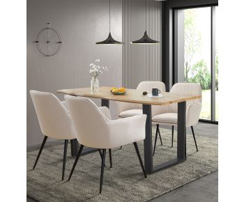 Cullompton Large Dining Table (1.6m) with 4 Beige Fabric Armed Chairs