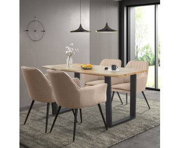 Cullompton Large Dining Table (1.6m) with 4 Light Brown Fabric Armed Chairs