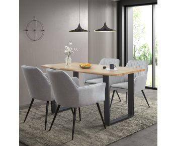 Cullompton Large Dining Table (1.6m) with 4 Steel Grey Fabric Armed Chairs