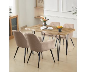 Cullompton Large Dining Table 120cm with 4 Light Brown Fabric Arm Chairs