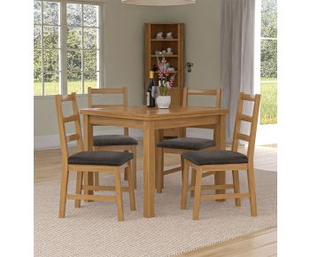 Waverly Oak Small Extending Table with 4 Ladder Back Oak Chair with Charcoal Seat Pads