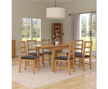 Waverly Oak Small Extending Table with 6 Ladder Back Oak Chair with Charcoal Seat Pads