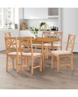 Aston Butterfly Extending Table with 6 Cross Back Oak Chairs in Beige Seat Pad