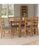 Camberley Oak Butterfly Extending Dining Table with 6 Ladder Back Chairs in Light Grey Fabric Seats