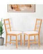 Pair of Oak Small Ladder Back Chairs with Beige Fabric Seat