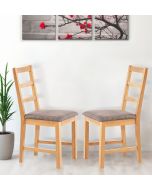 Pair of Oak Small Ladder Back Chairs with Grey Fabric Seat