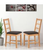 Pair of Oak Small Ladder Back Chairs with Charcoal Fabric Seat