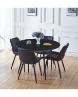 Cullompton Large Black Round Dining Table (1.2m) with 4 Black Bonded Leather Chairs