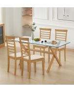 Cullompton Dining Table Glass Top (160cm) with 4 Light Oak Ladder Back Chairs