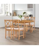 Aston Butterfly Extending Table with 4 Cross Back Oak Chairs in Beige Seat Pad