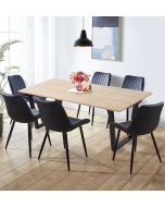 Dudley Dining Table 1.8m with 6 Black Bonded Leather Chairs