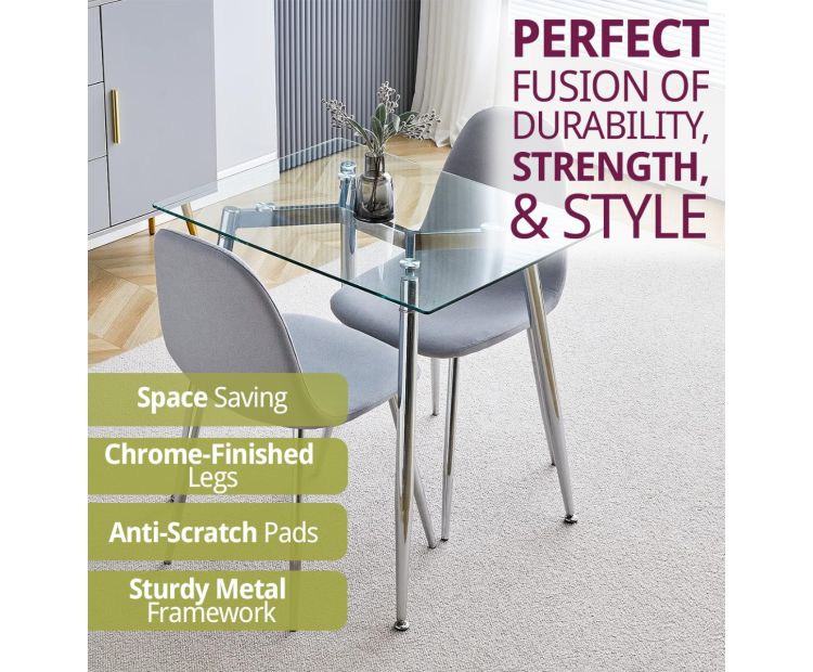 Dining Set, Rectangular Glass Table with Chairs, Hallowood