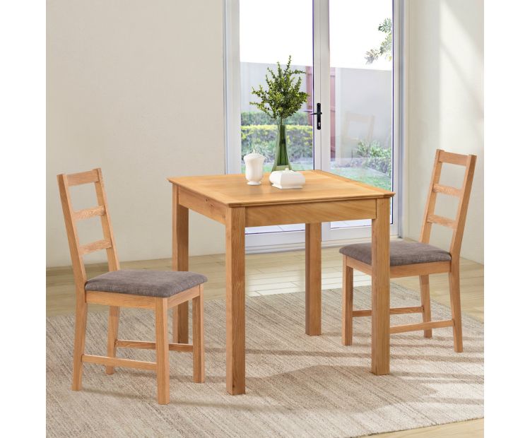 Small Dining Table Set with Oak Chairs (Grey), Hallowood