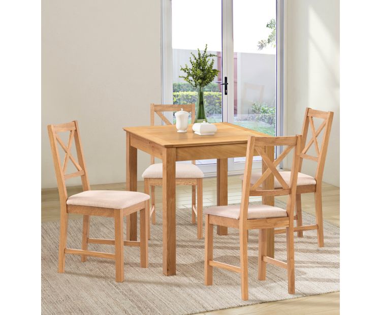 Dining Set Table and 4 Chairs Round Christmas Tree Decoration Co 並行輸入品 Willow Pale Oak Round Dining Set with Blue Dining Chairs - Laura James