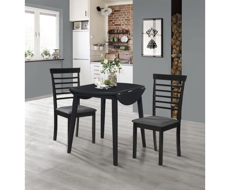 Dining Set, Drop Leaf Black Table with Chairs, Hallowood