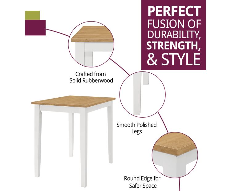 Hallowood Ledbury Small Dining Table & 2 Chairs Set - Light Oak, Cream Fabric Seats, 80x60cm Table-1133380
