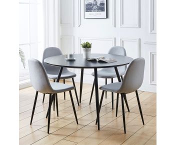 Cullompton Large Round Black Dining Table (1.2m) with 4 Chairs (CHA502-SGY)