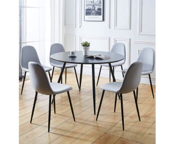 Cullompton Large Round Black Dining Table (1.2m) with 6 Chairs (CHA502-SGY)