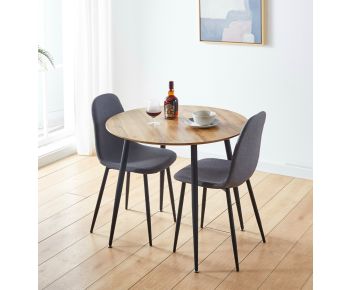 Cullompton Round Dining Table with Light Oak Effect Top (90cm) with 2 Chairs