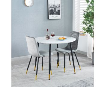 Finley Round Dining Table (TAB101) in White Marble Finish with 2 Chairs (CHA201-SGY)