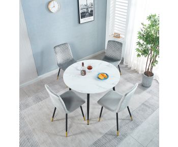 Finley Round Dining Table (TAB101) in White Marble Finish with 4 Chairs (CHA201-SGY)