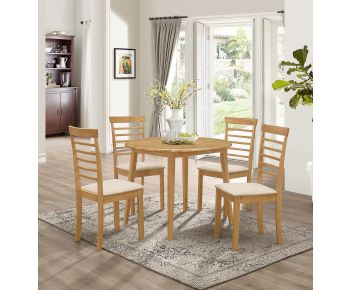 Ledbury Drop Leaf Round Table Set with 4 Chairs in Light Oak Finish