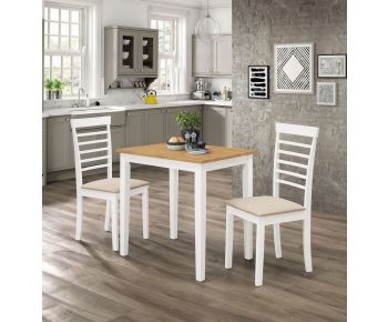 Ledbury Small Dining Table with 2 Chairs in White Painted and Light Oak Finish
