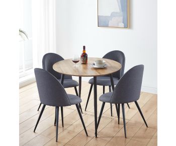 Cullompton Round Dining Table 90cm with 4 Dark Grey Curved Back Fabric Chairs