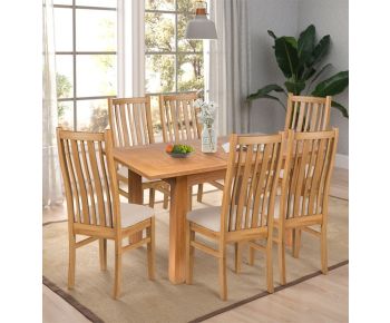 Camberley Oak Butterfly Extending Dining Table with 6 Premium Oak Chairs with Beige Seat Pad
