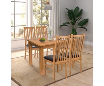 Camberley Oak Butterfly Extending Dining Table with 4 Premium Oak Chairs with Brown Bonded Leather Seat Pad