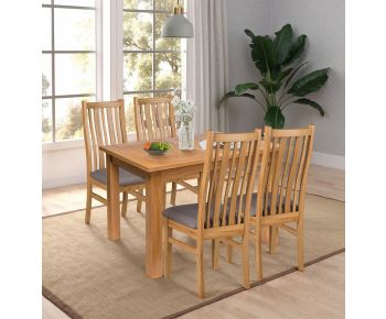 Camberley Oak Butterfly Extending Dining Table with 4 Premium Oak Chairs with Steel Grey Seat Pad