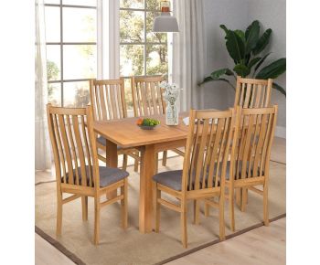 Camberley Oak Butterfly Extending Dining Table with 6 Premium Oak Chairs with Steel Grey Seat Pad