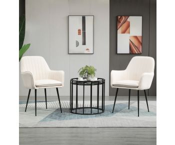 Beige Fabric Chair with Metal Legs (Pair)