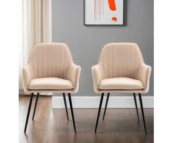 Light Brown Fabric Chair with Metal Legs (Pair)