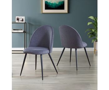 Cullompton Dark Grey Curved Back Dining Chairs with Black Metal Legs x2
