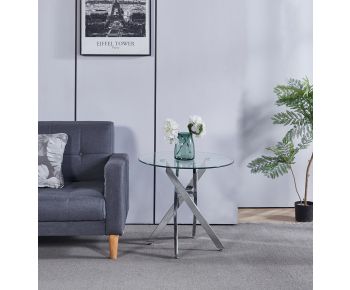 Cullompton Round Glass Side Table with 4 Crossed Chrome Legs