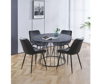 Cullompton Large 120cm Round Table with 4 Black Bonded Leather Chairs