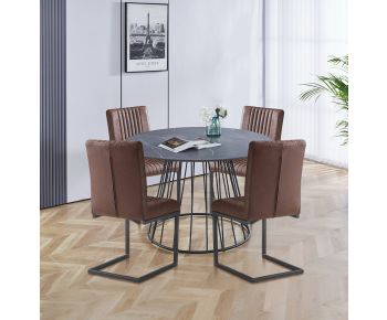 Cullompton Large 120cm Round Table with 4 Brown Leather Dining Chairs