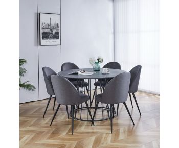 Cullompton Large 120cm Round Table with 6 Grey Curved Back Chairs