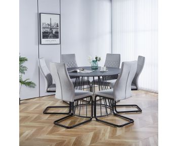 Cullompton Large 120cm Round Table with 6 Grey High Back Chairs