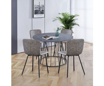 Cullompton Large 120cm Round Table with 4 Taupe Leather Effect Chairs