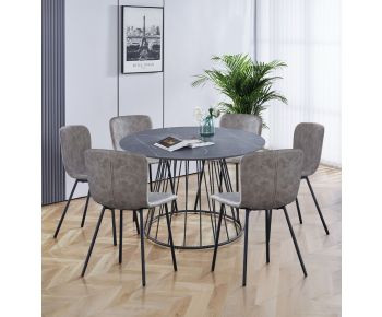 Cullompton Large 120cm Round Table with 6 Taupe Leather Effect Chairs