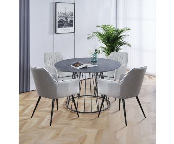 Cullompton Large Round Table 120cm with 4 Steel Grey Fabric Armchairs