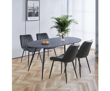 Cullompton Large 160cm Oval Table with 4 Black Bonded Leather Chairs